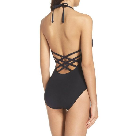 NWT La Blanca Strap Halter Black One Piece Swimsuit - Picture 2 of 5